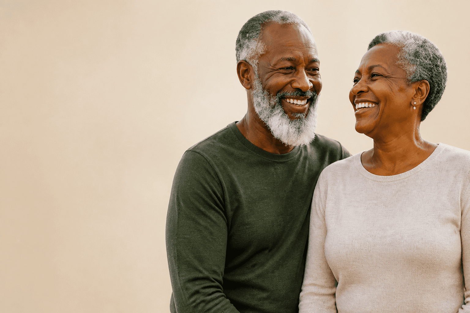 A healthy older South African couple smiling together